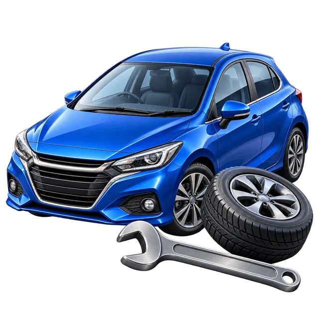 青い車と維持費を整理する道具の立体イメージ