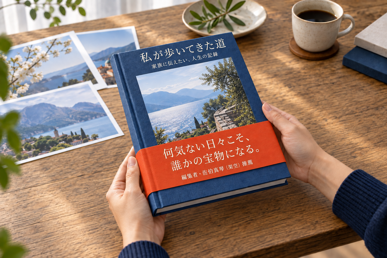 『私が歩いてきた道』という青いハードカバー本に、推薦文入りの赤橙色の帯を巻いた見本